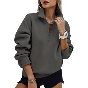 PRETTYGARDEN Womens Half Zip Oversized Sweatshirts Fleece Hoodies 2026 Trendy Long Sleeve Pullover Tops Y2k Spring Outfits(Dark Grey)