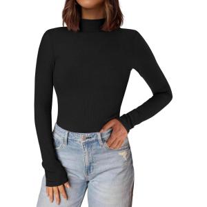 PRETTYGARDEN Women’s Turtleneck Long Sleeve Shirts 2026 Fall Basic Tees Ribbed Fitted Tops Thermal Layering Knit Top Clothes(Black)