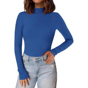 PRETTYGARDEN Women’s Turtleneck Long Sleeve Shirts 2026 Fall Basic Tees Ribbed Fitted Tops Thermal Layering Knit Top Clothes(Blue)