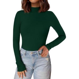 PRETTYGARDEN Women’s Turtleneck Long Sleeve Shirts 2026 Fall Basic Tees Ribbed Fitted Tops Thermal Layering Knit Top Clothes(Dark Green)