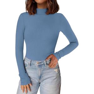 PRETTYGARDEN Women’s Turtleneck Long Sleeve Shirts 2026 Fall Basic Tees Ribbed Fitted Tops Thermal Layering Knit Top Clothes(Grey Blue)