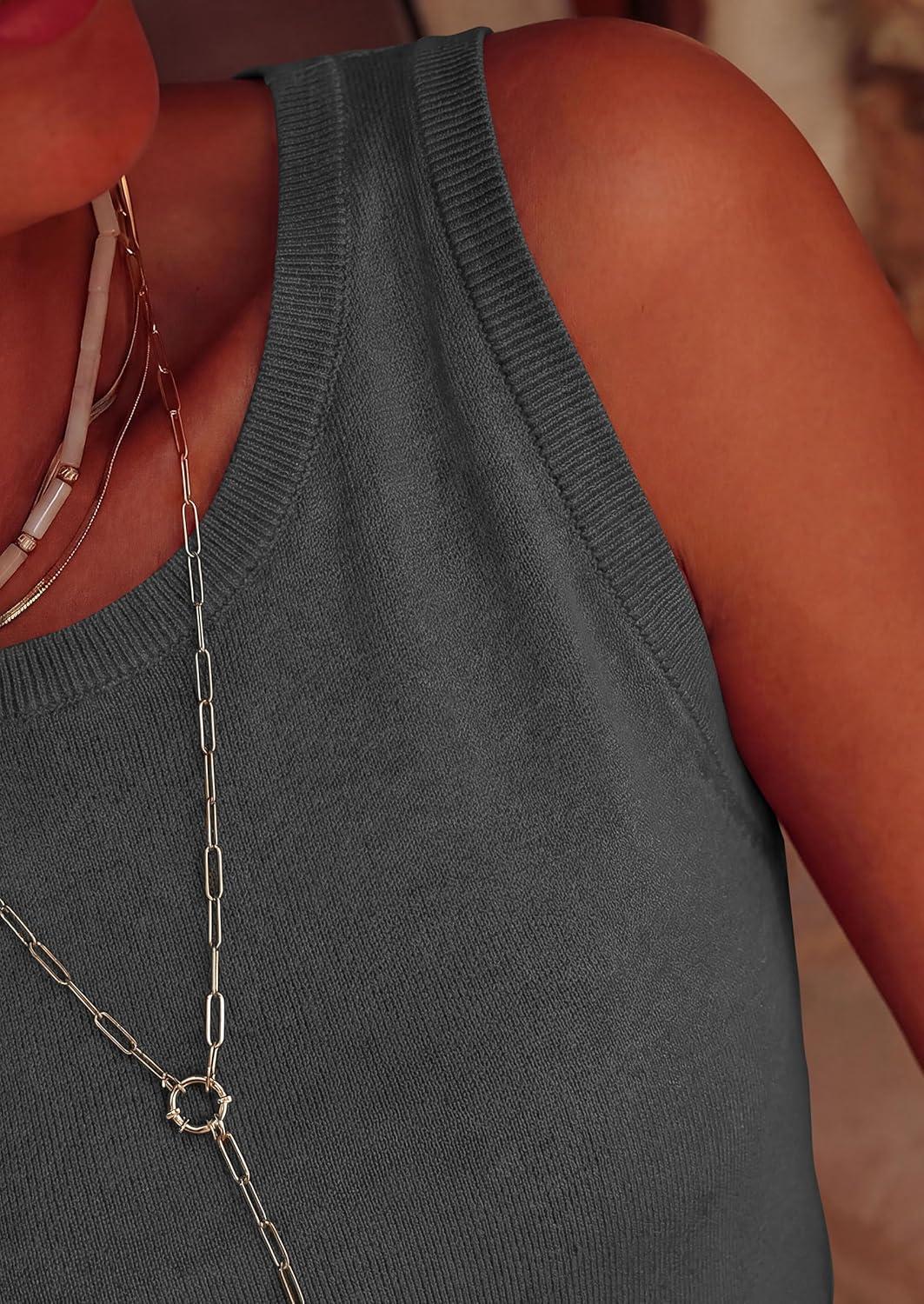 imagePRETTYGARDEN Sleeveless Sweater Tops for Women 2026 Summer Dressy Ribbed Tank Tops Spring Business Casual Work Shirts BlousesDark Grey