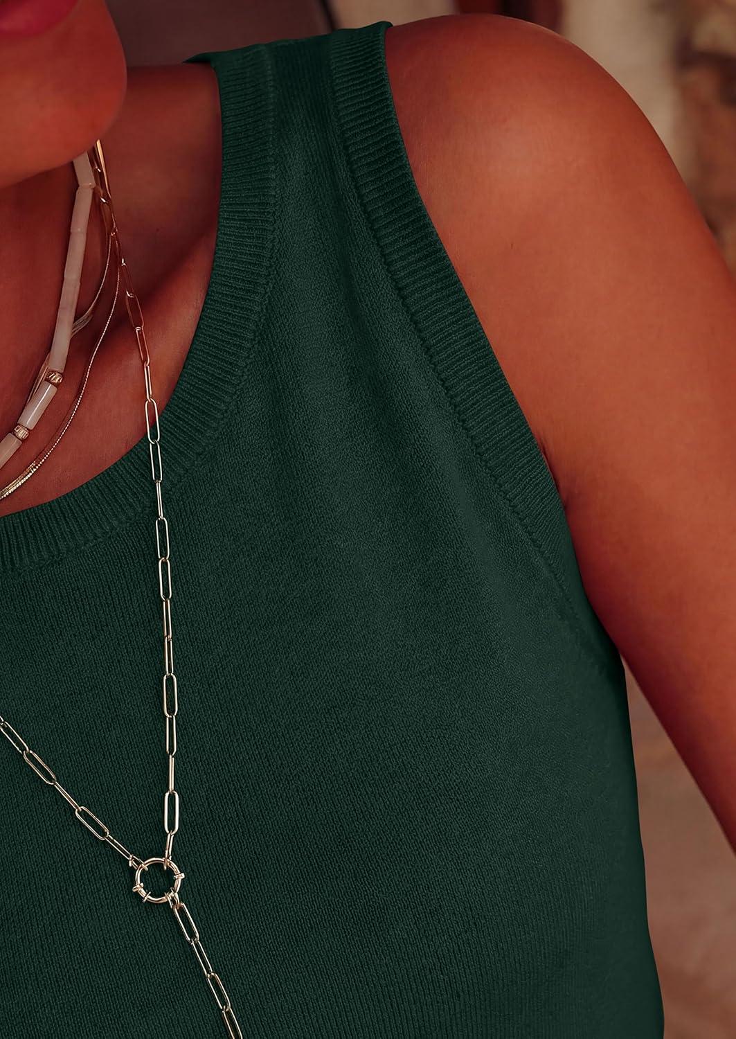 imagePRETTYGARDEN Sleeveless Sweater Tops for Women 2026 Summer Dressy Ribbed Tank Tops Spring Business Casual Work Shirts BlousesForest Green