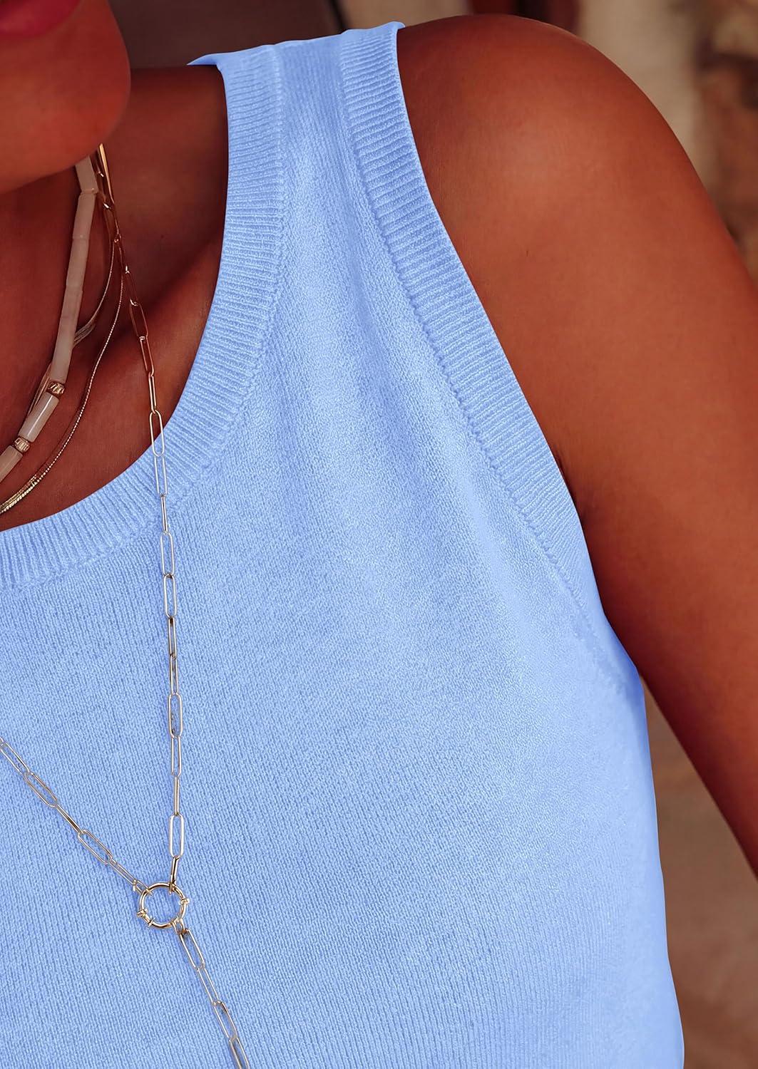 imagePRETTYGARDEN Sleeveless Sweater Tops for Women 2026 Summer Dressy Ribbed Tank Tops Spring Business Casual Work Shirts BlousesLight Blue