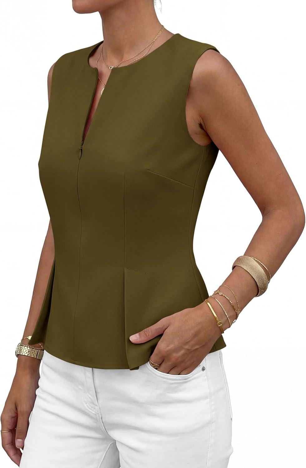 imagePRETTYGARDEN Womens 2026 Summer Vest Tops Business Casual Going Out Outfits Sleeveless Zip Up Dressy Tank Top Suit WaistcoatArmy Green