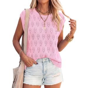 PRETTYGARDEN Crochet Tops for Women 2026 Summer Sweater Vest Knit Cap Sleeve Hollow Out Tank Coverup Spring Fashion Clothing(Light Pink)