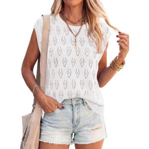 PRETTYGARDEN Crochet Tops for Women 2026 Summer Sweater Vest Knit Cap Sleeve Hollow Out Tank Coverup Spring Fashion Clothing(White)