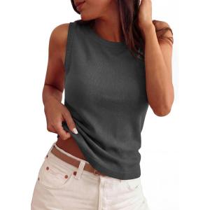 PRETTYGARDEN Sleeveless Sweater Tops for Women 2026 Summer Dressy Ribbed Tank Tops Spring Business Casual Work Shirts Blouses(Dark Grey)
