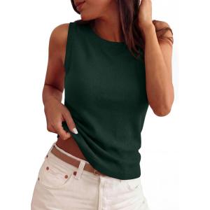 PRETTYGARDEN Sleeveless Sweater Tops for Women 2026 Summer Dressy Ribbed Tank Tops Spring Business Casual Work Shirts Blouses(Forest Green)