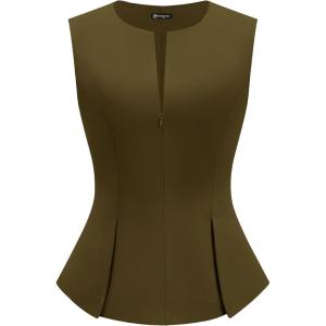 PRETTYGARDEN Women’s 2026 Summer Vest Tops Business Casual Going Out Outfits Sleeveless Zip Up Dressy Tank Top Suit Waistcoat(Army Green)