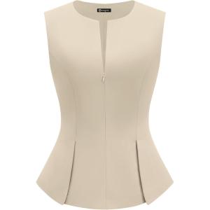 PRETTYGARDEN Women’s 2026 Summer Vest Tops Business Casual Going Out Outfits Sleeveless Zip Up Dressy Tank Top Suit Waistcoat(Beige)