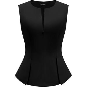 PRETTYGARDEN Women’s 2026 Summer Vest Tops Business Casual Going Out Outfits Sleeveless Zip Up Dressy Tank Top Suit Waistcoat(Black)