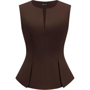 PRETTYGARDEN Women’s 2026 Summer Vest Tops Business Casual Going Out Outfits Sleeveless Zip Up Dressy Tank Top Suit Waistcoat(Brown)