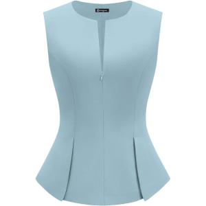PRETTYGARDEN Women’s 2026 Summer Vest Tops Business Casual Going Out Outfits Sleeveless Zip Up Dressy Tank Top Suit Waistcoat(Light Blue)