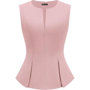 PRETTYGARDEN Women’s 2026 Summer Vest Tops Business Casual Going Out Outfits Sleeveless Zip Up Dressy Tank Top Suit Waistcoat(Pink)