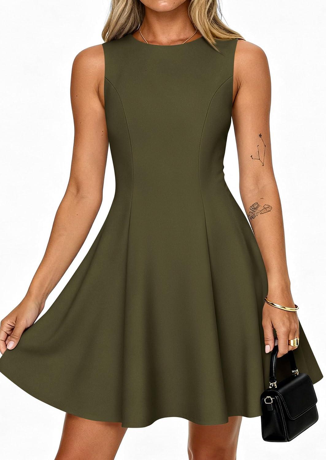 imagePRETTYGARDEN Cocktail Dresses for Women 2026 Summer Formal Boat Neck A Line Spring Elegant Graduation Party Mini DressArmy Green