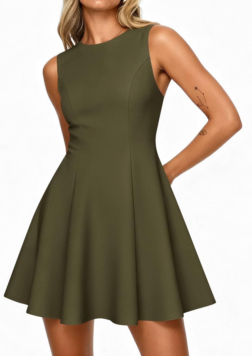 imagePRETTYGARDEN Cocktail Dresses for Women 2026 Summer Formal Boat Neck A Line Spring Elegant Graduation Party Mini DressArmy Green