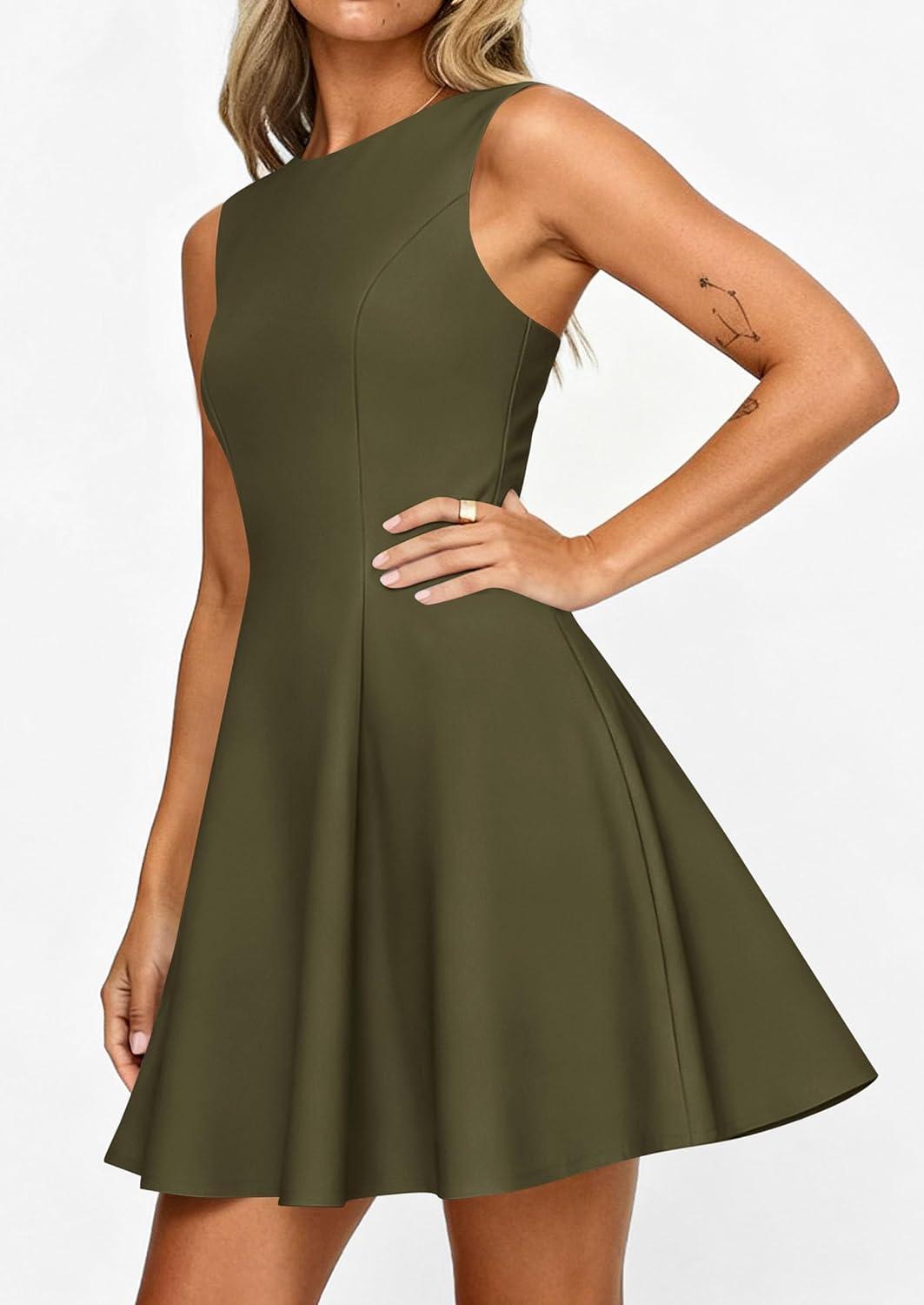 imagePRETTYGARDEN Cocktail Dresses for Women 2026 Summer Formal Boat Neck A Line Spring Elegant Graduation Party Mini DressArmy Green