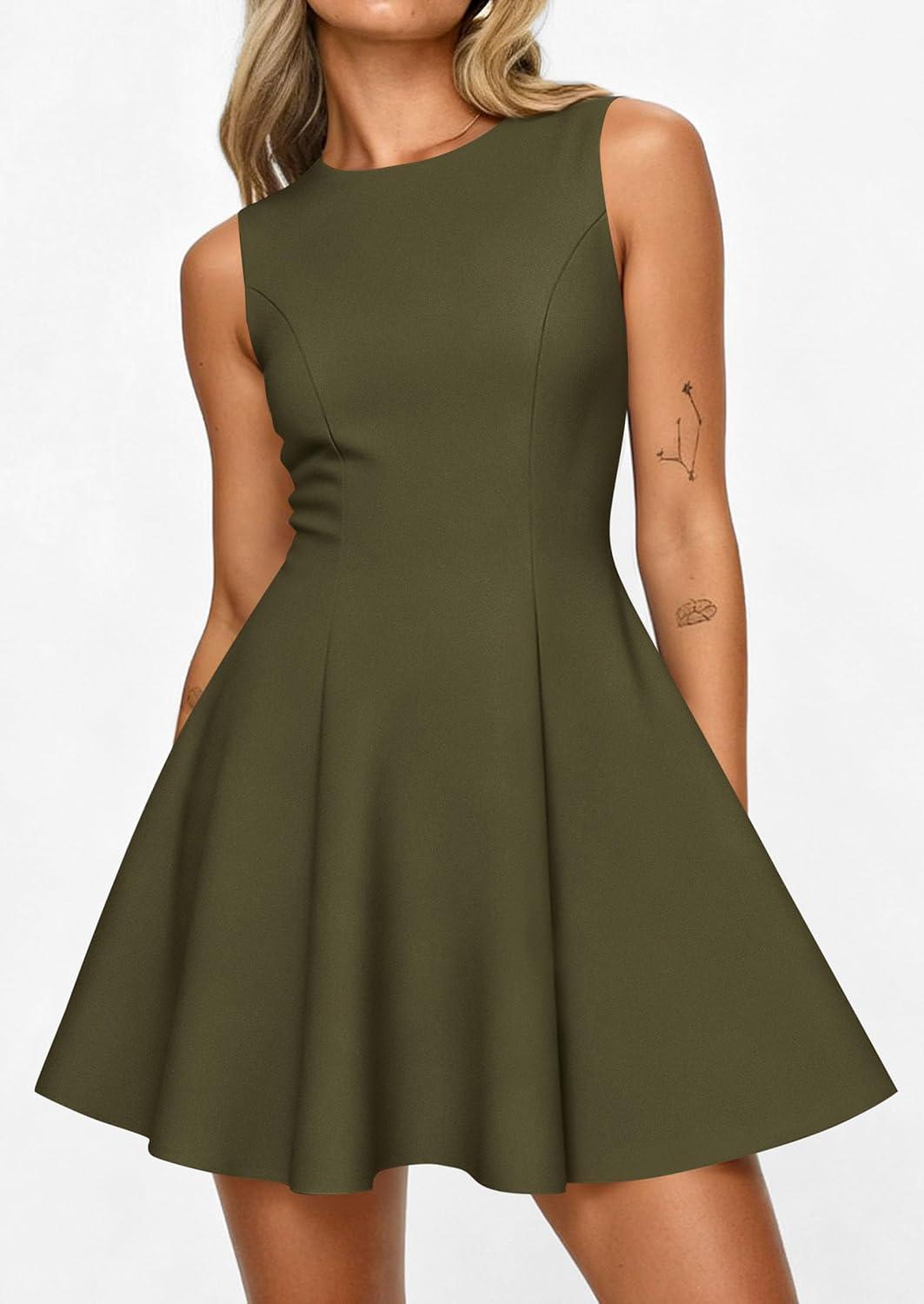 imagePRETTYGARDEN Cocktail Dresses for Women 2026 Summer Formal Boat Neck A Line Spring Elegant Graduation Party Mini DressArmy Green