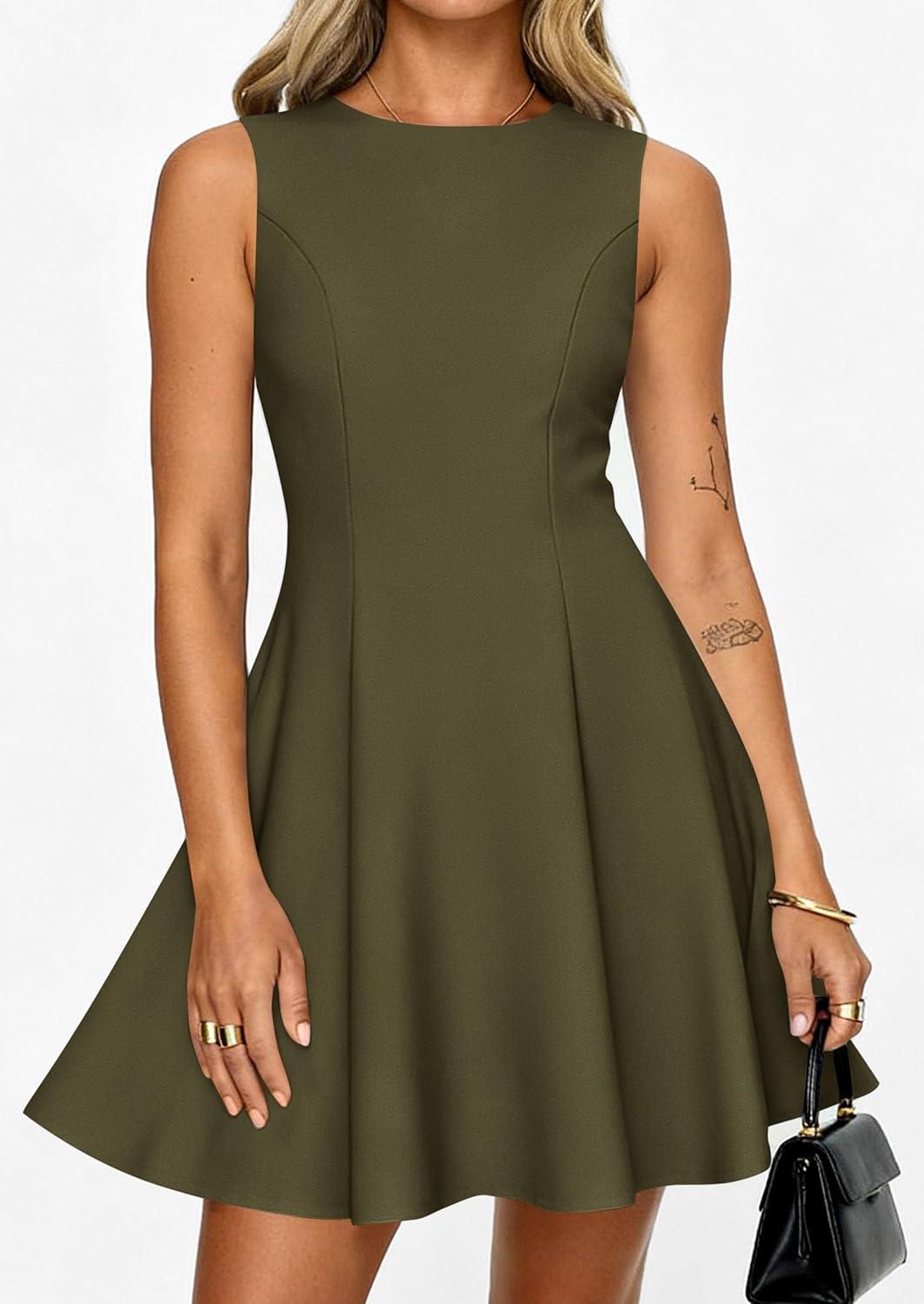 imagePRETTYGARDEN Cocktail Dresses for Women 2026 Summer Formal Boat Neck A Line Spring Elegant Graduation Party Mini DressArmy Green