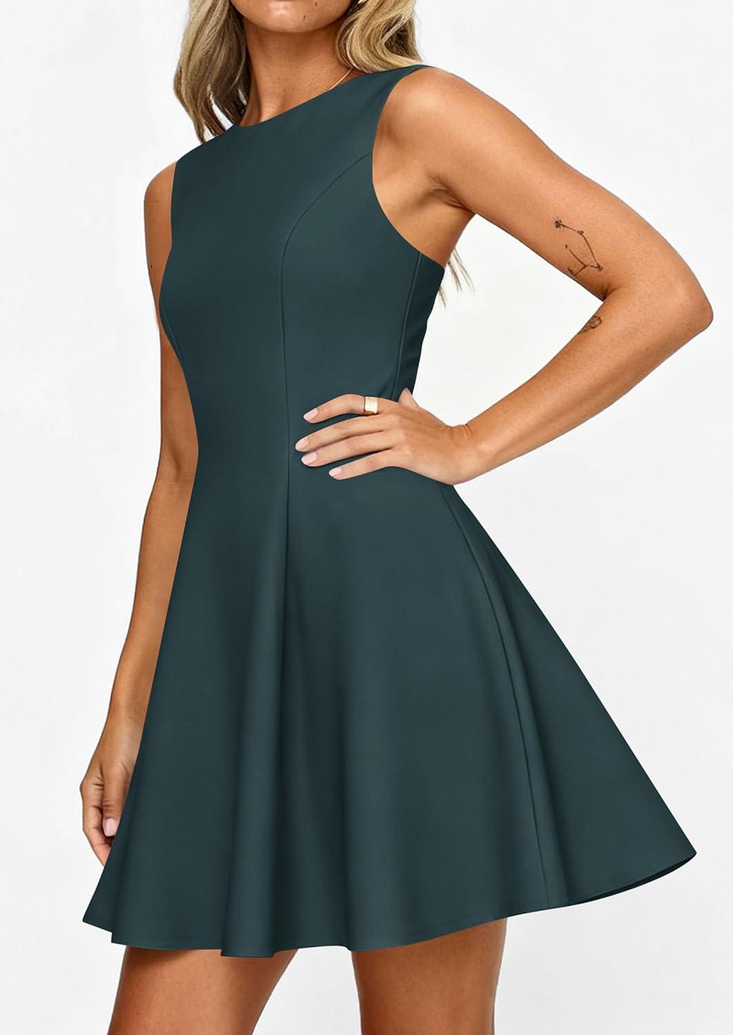 imagePRETTYGARDEN Cocktail Dresses for Women 2026 Summer Formal Boat Neck A Line Spring Elegant Graduation Party Mini DressDark Cyan