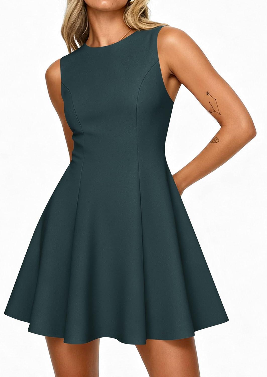 imagePRETTYGARDEN Cocktail Dresses for Women 2026 Summer Formal Boat Neck A Line Spring Elegant Graduation Party Mini DressDark Cyan