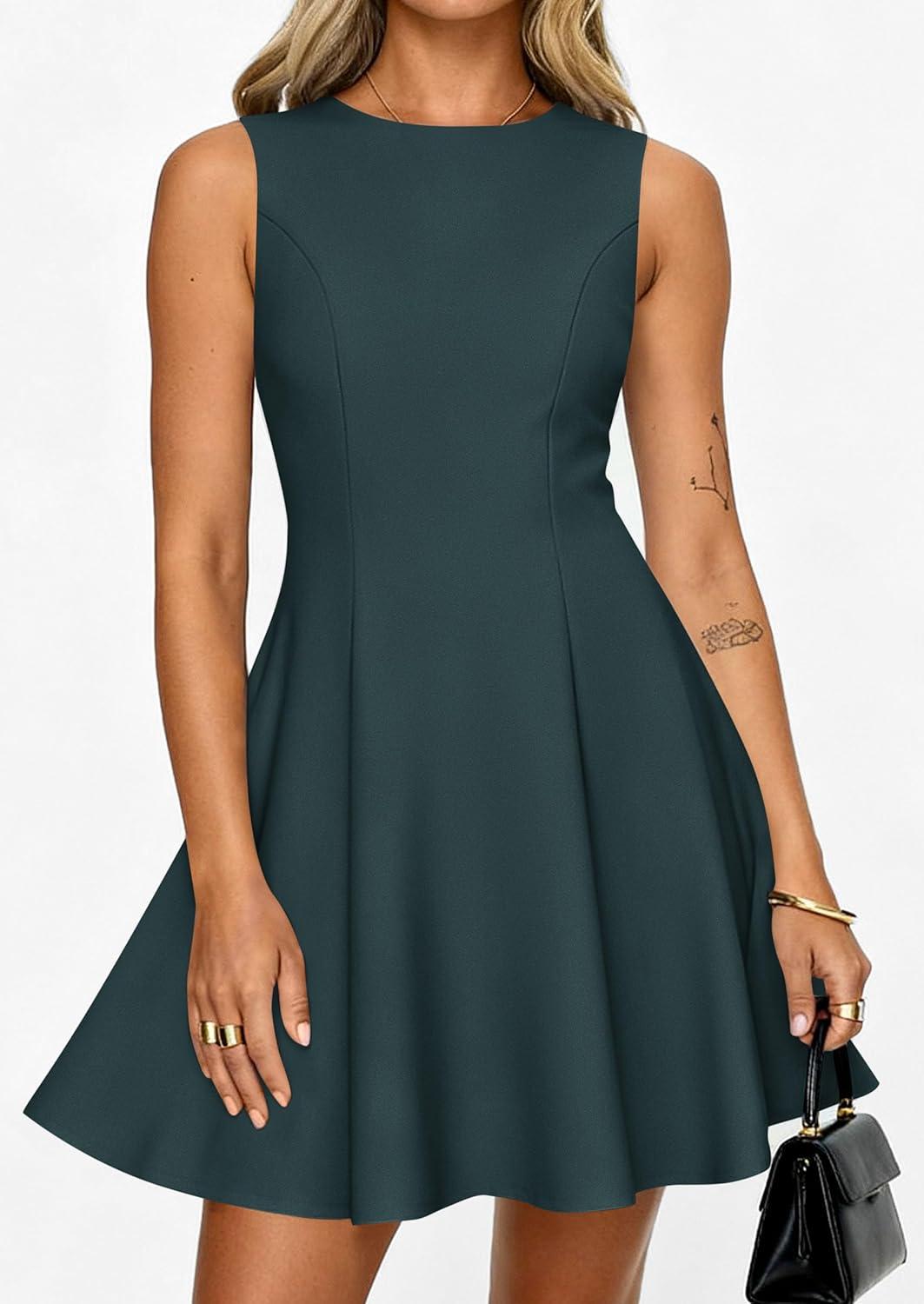 imagePRETTYGARDEN Cocktail Dresses for Women 2026 Summer Formal Boat Neck A Line Spring Elegant Graduation Party Mini DressDark Cyan