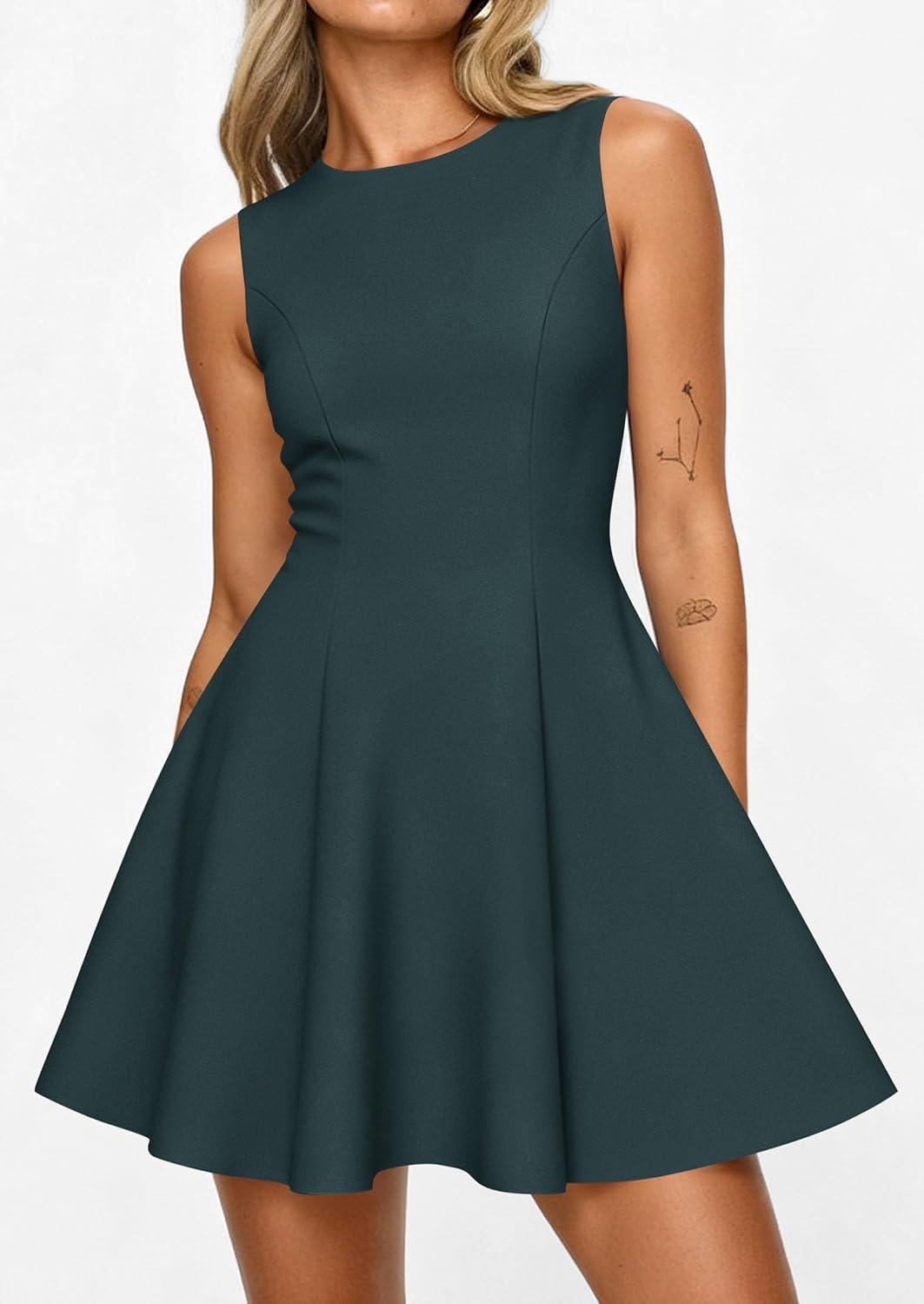 imagePRETTYGARDEN Cocktail Dresses for Women 2026 Summer Formal Boat Neck A Line Spring Elegant Graduation Party Mini DressDark Cyan