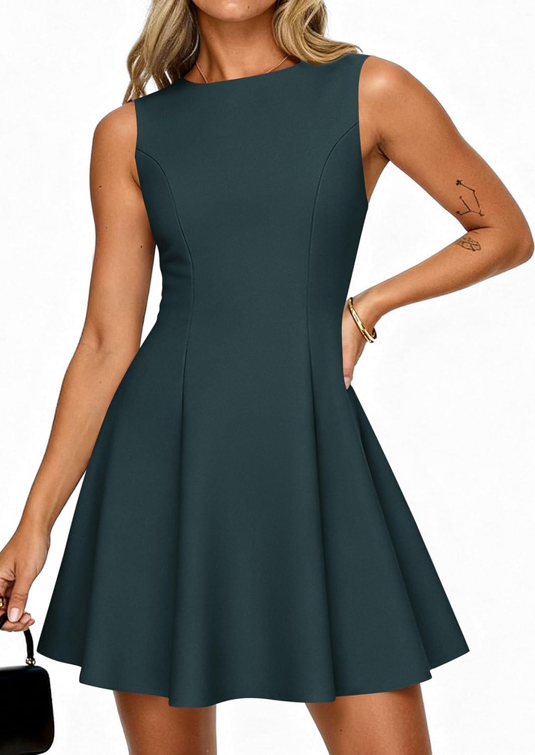 imagePRETTYGARDEN Cocktail Dresses for Women 2026 Summer Formal Boat Neck A Line Spring Elegant Graduation Party Mini DressDark Cyan