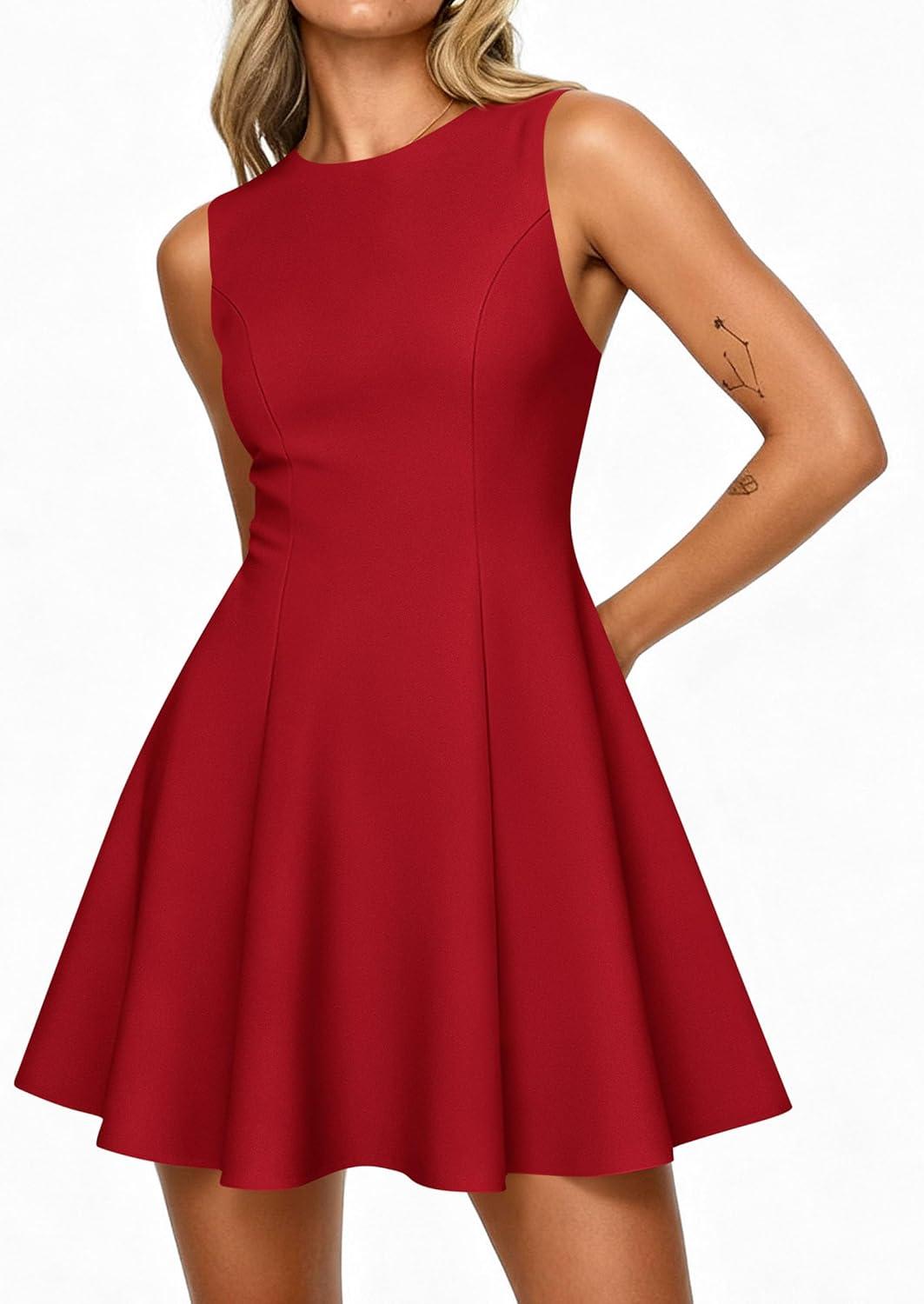 imagePRETTYGARDEN Cocktail Dresses for Women 2026 Summer Formal Boat Neck A Line Spring Elegant Graduation Party Mini DressRed