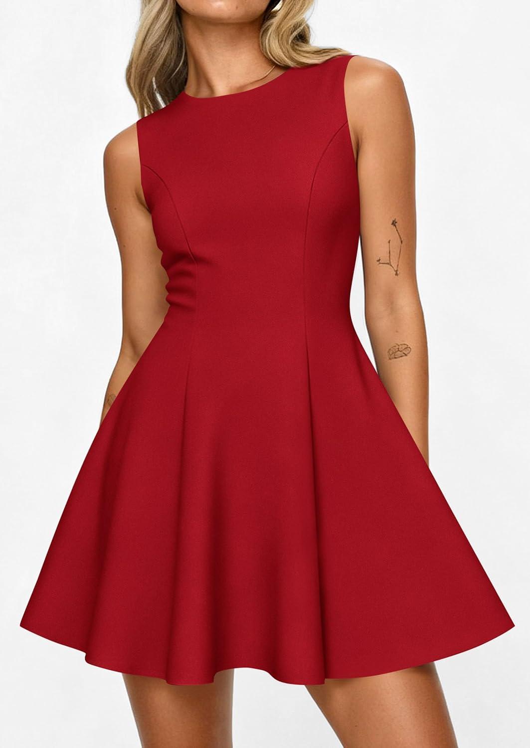 imagePRETTYGARDEN Cocktail Dresses for Women 2026 Summer Formal Boat Neck A Line Spring Elegant Graduation Party Mini DressRed