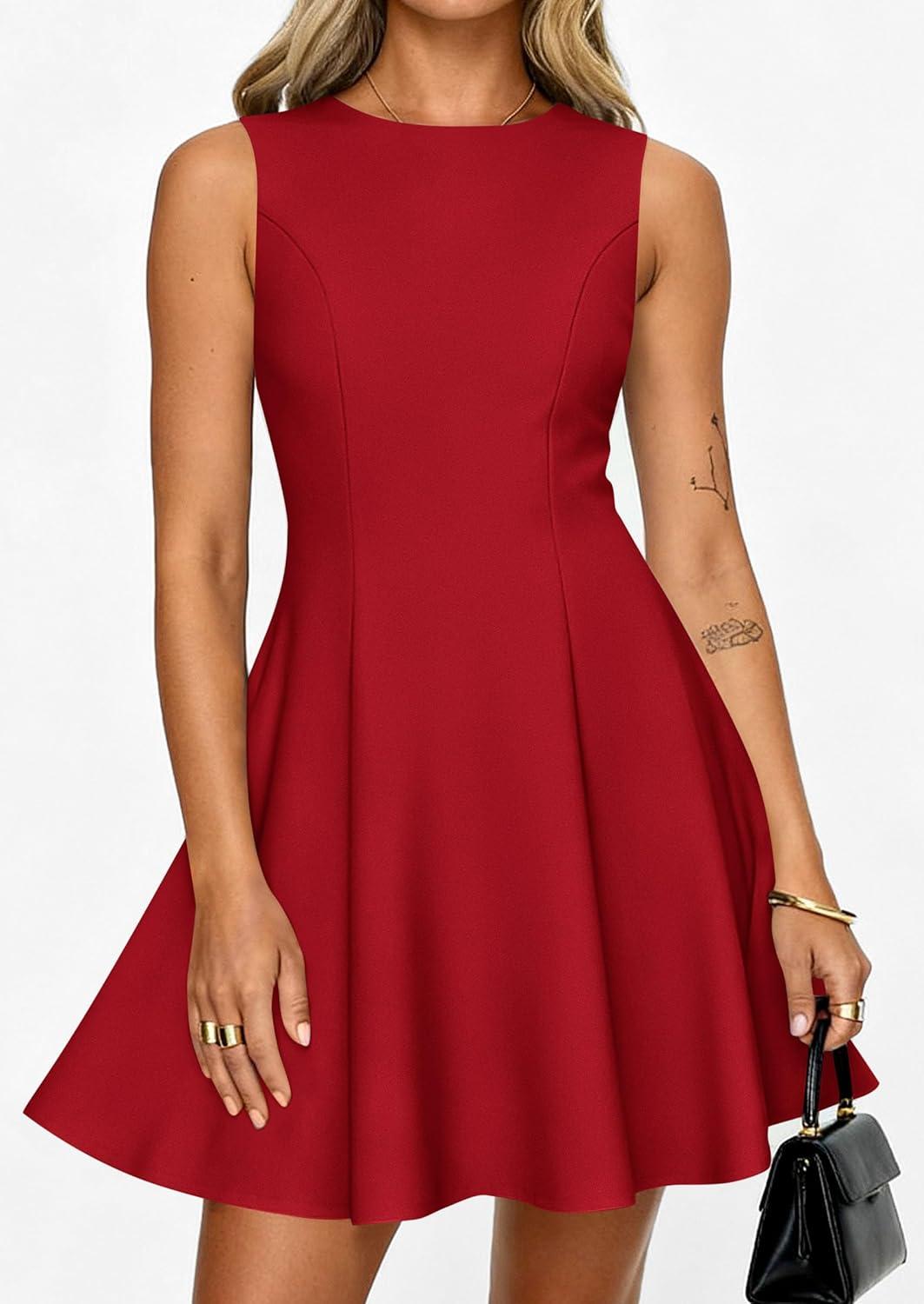 imagePRETTYGARDEN Cocktail Dresses for Women 2026 Summer Formal Boat Neck A Line Spring Elegant Graduation Party Mini DressRed