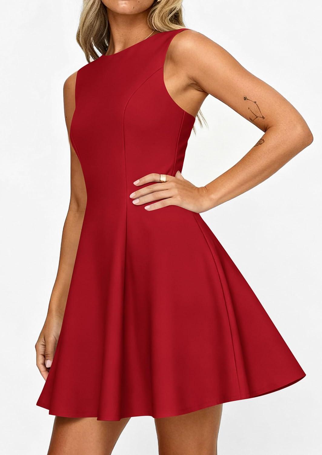 imagePRETTYGARDEN Cocktail Dresses for Women 2026 Summer Formal Boat Neck A Line Spring Elegant Graduation Party Mini DressRed
