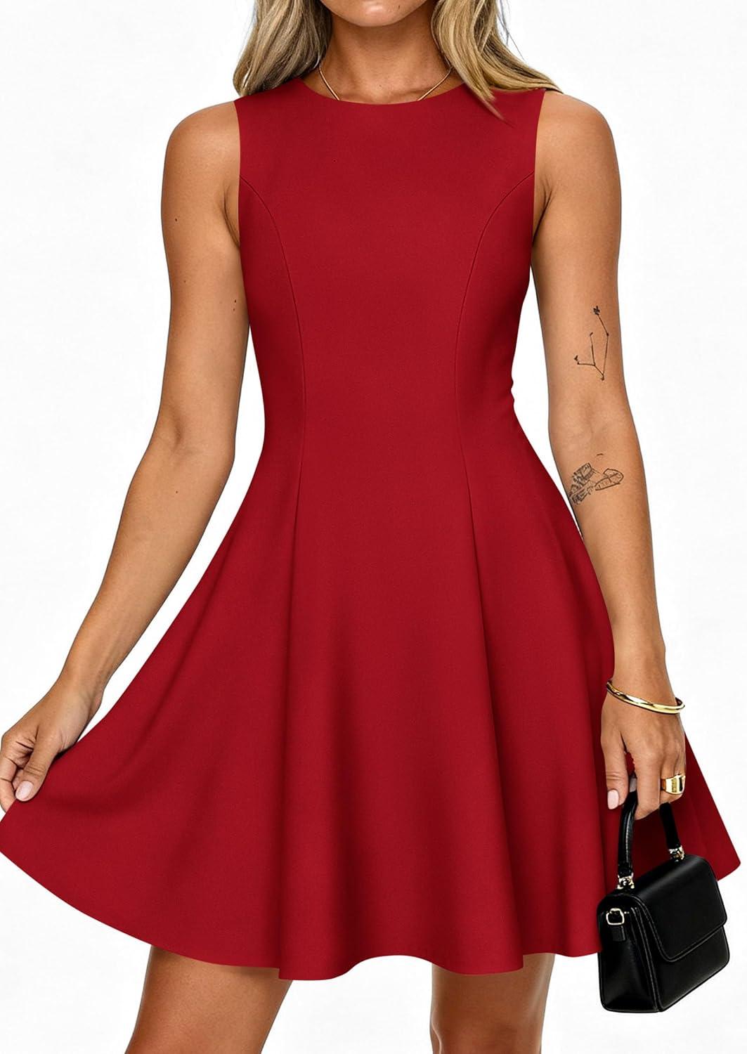 imagePRETTYGARDEN Cocktail Dresses for Women 2026 Summer Formal Boat Neck A Line Spring Elegant Graduation Party Mini DressRed