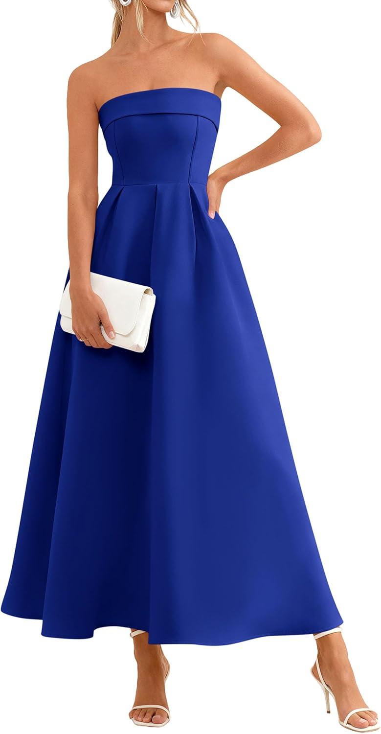 imagePRETTYGARDEN Cocktail Dresses for Women 2026 Summer Formal Elegant Tube Top Strapless Spring Wedding Guest Party Midi DressRoyal Blue