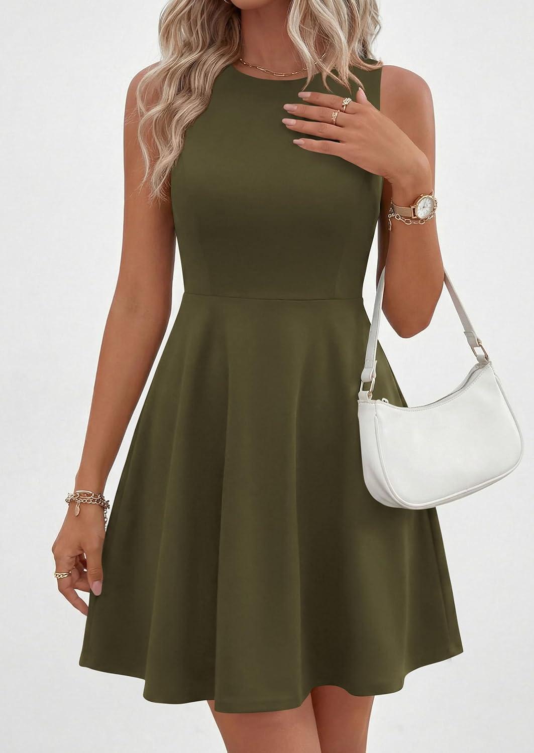 imagePRETTYGARDEN Cocktail Dresses for Women Summer 2026 Elegant Classy Spring A Line Sleeveless Mini Short Party Dress PocketsArmy Green