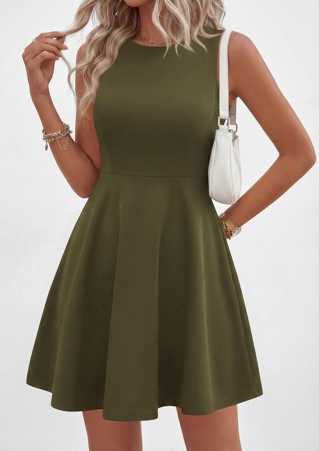 imagePRETTYGARDEN Cocktail Dresses for Women Summer 2026 Elegant Classy Spring A Line Sleeveless Mini Short Party Dress PocketsArmy Green