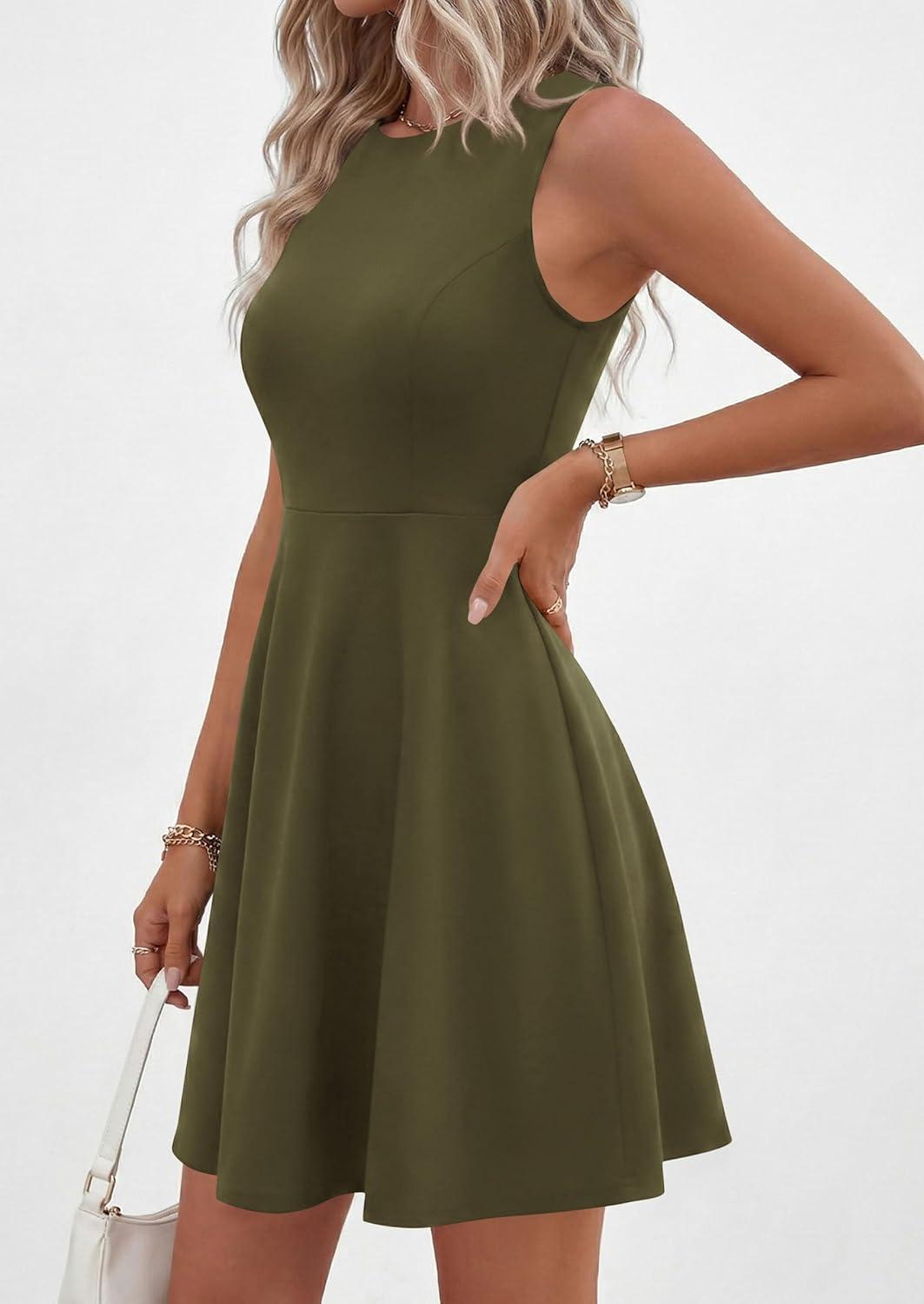imagePRETTYGARDEN Cocktail Dresses for Women Summer 2026 Elegant Classy Spring A Line Sleeveless Mini Short Party Dress PocketsArmy Green