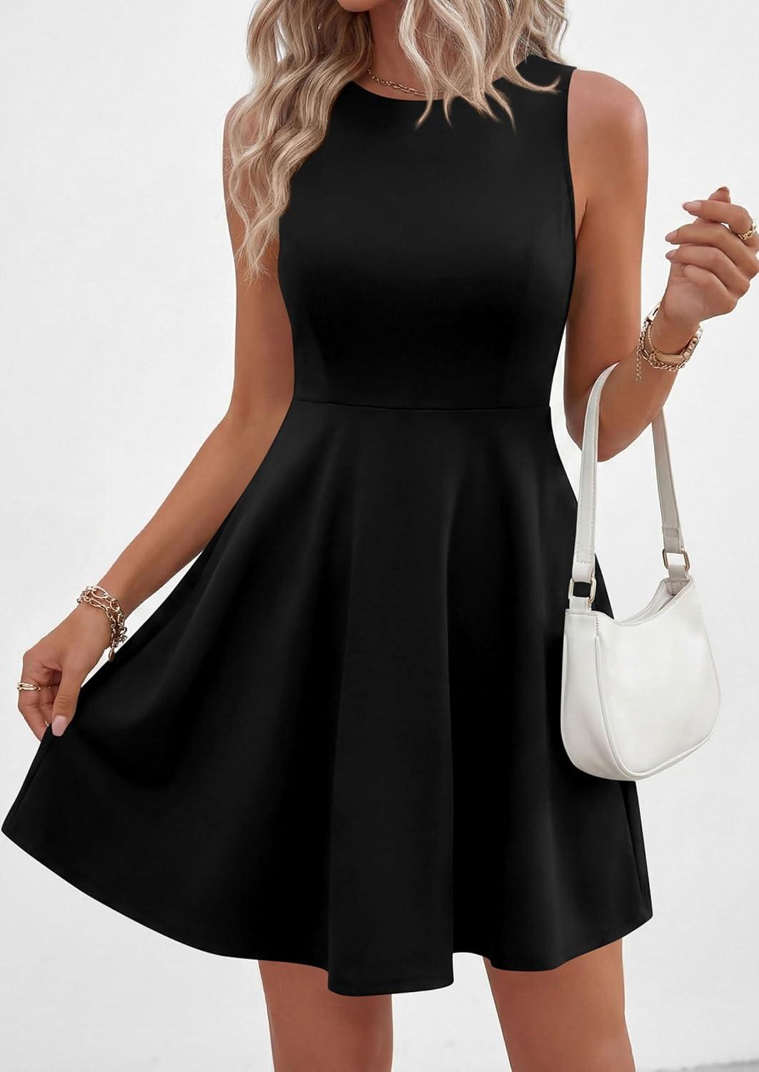 imagePRETTYGARDEN Cocktail Dresses for Women Summer 2026 Elegant Classy Spring A Line Sleeveless Mini Short Party Dress PocketsBlack