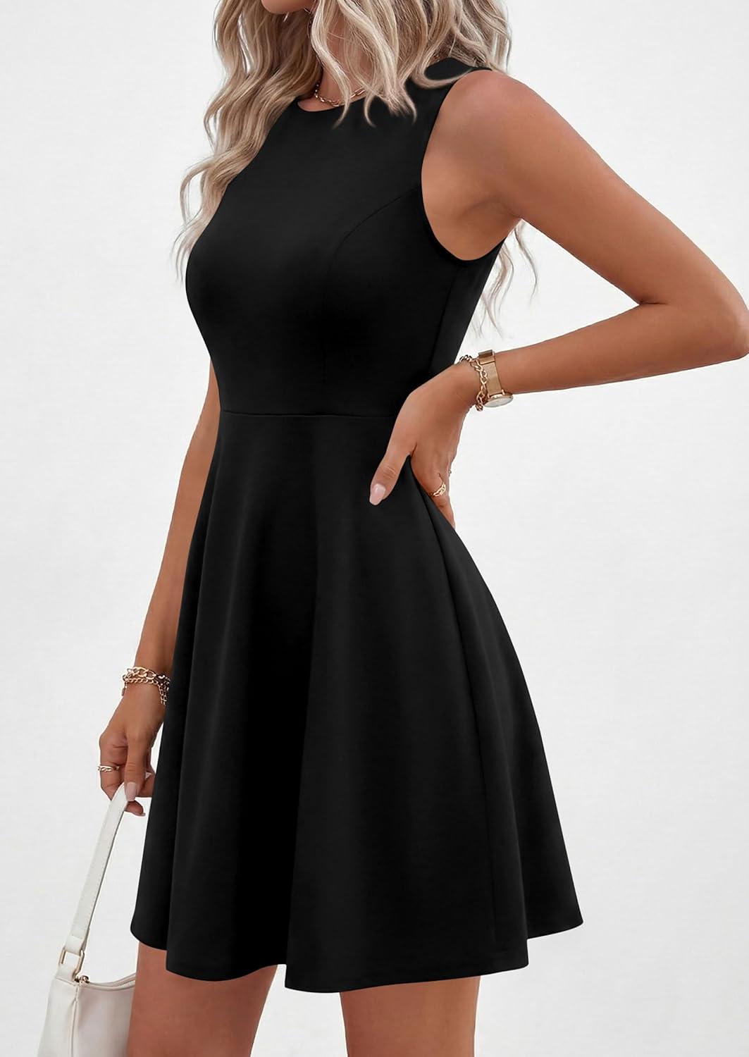 imagePRETTYGARDEN Cocktail Dresses for Women Summer 2026 Elegant Classy Spring A Line Sleeveless Mini Short Party Dress PocketsBlack