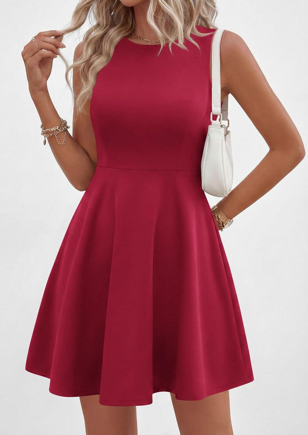 imagePRETTYGARDEN Cocktail Dresses for Women Summer 2026 Elegant Classy Spring A Line Sleeveless Mini Short Party Dress PocketsBurgundy