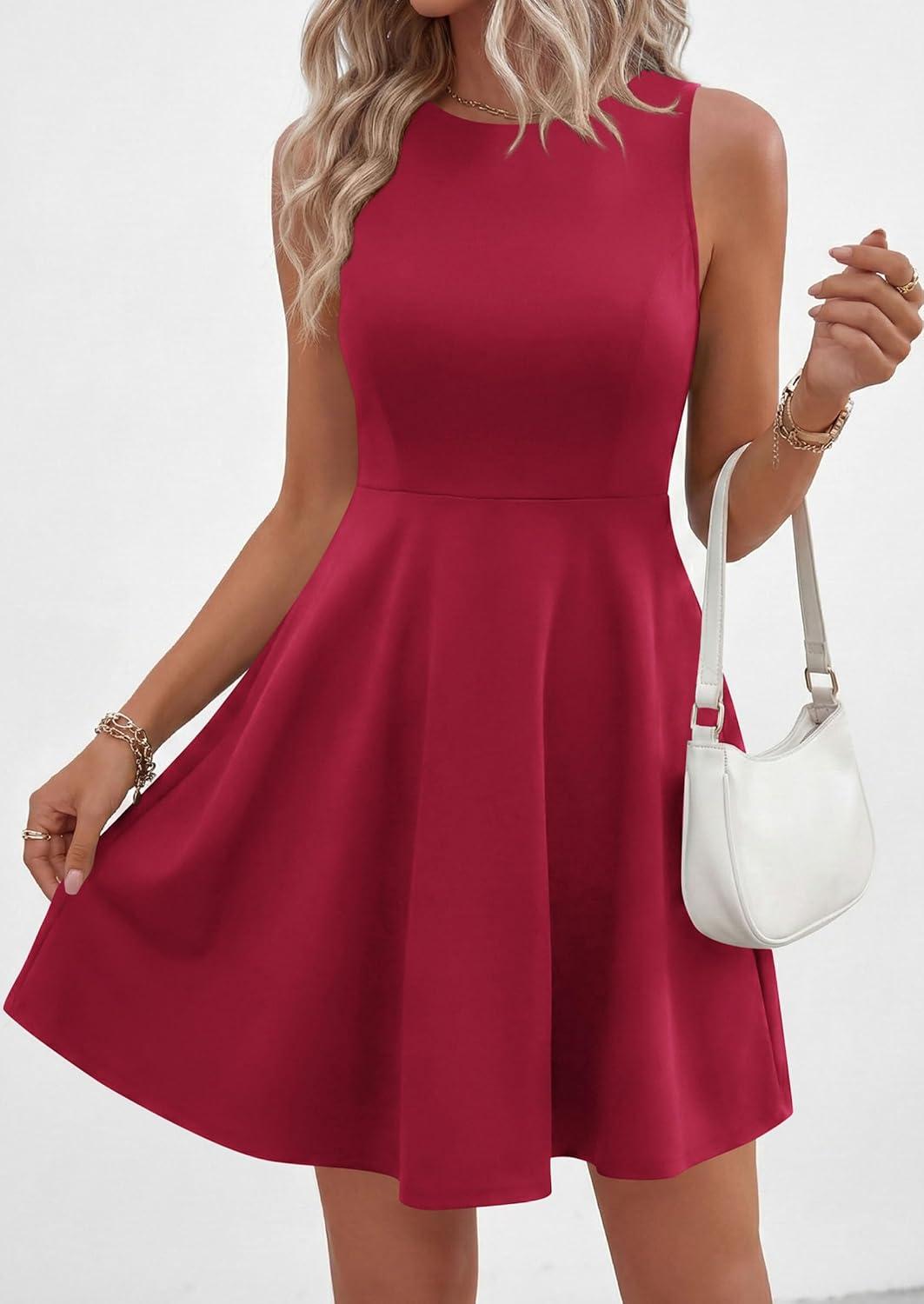 imagePRETTYGARDEN Cocktail Dresses for Women Summer 2026 Elegant Classy Spring A Line Sleeveless Mini Short Party Dress PocketsBurgundy