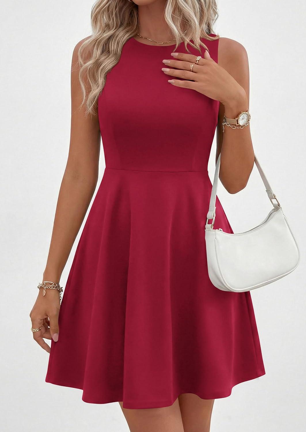 imagePRETTYGARDEN Cocktail Dresses for Women Summer 2026 Elegant Classy Spring A Line Sleeveless Mini Short Party Dress PocketsBurgundy