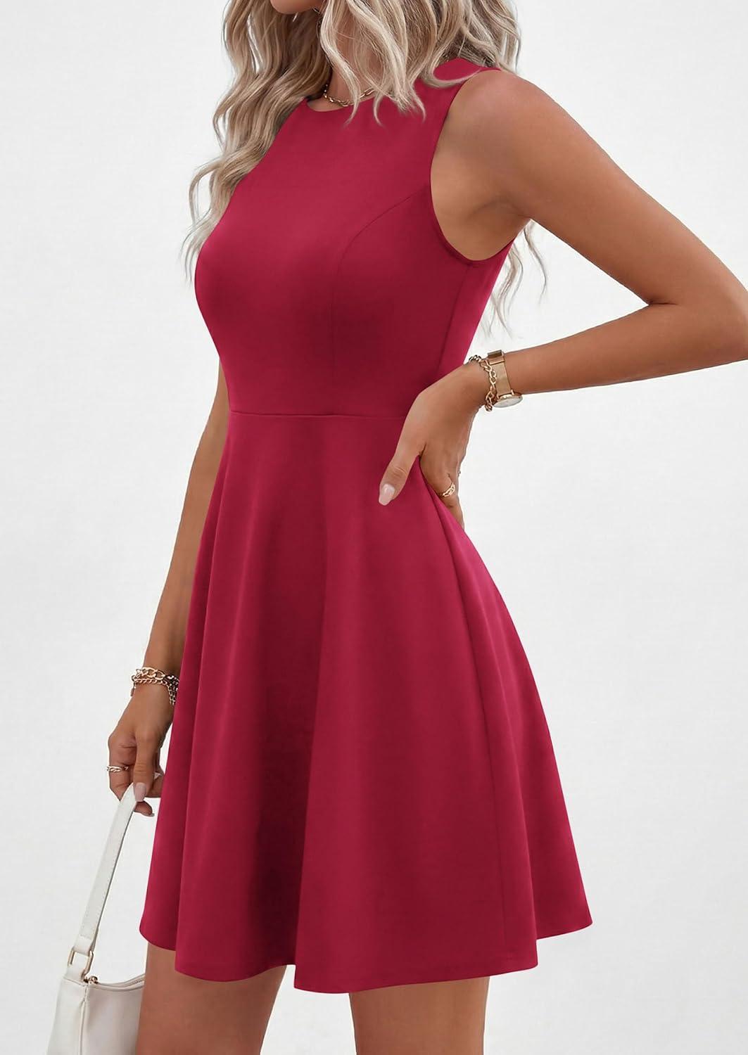 imagePRETTYGARDEN Cocktail Dresses for Women Summer 2026 Elegant Classy Spring A Line Sleeveless Mini Short Party Dress PocketsBurgundy