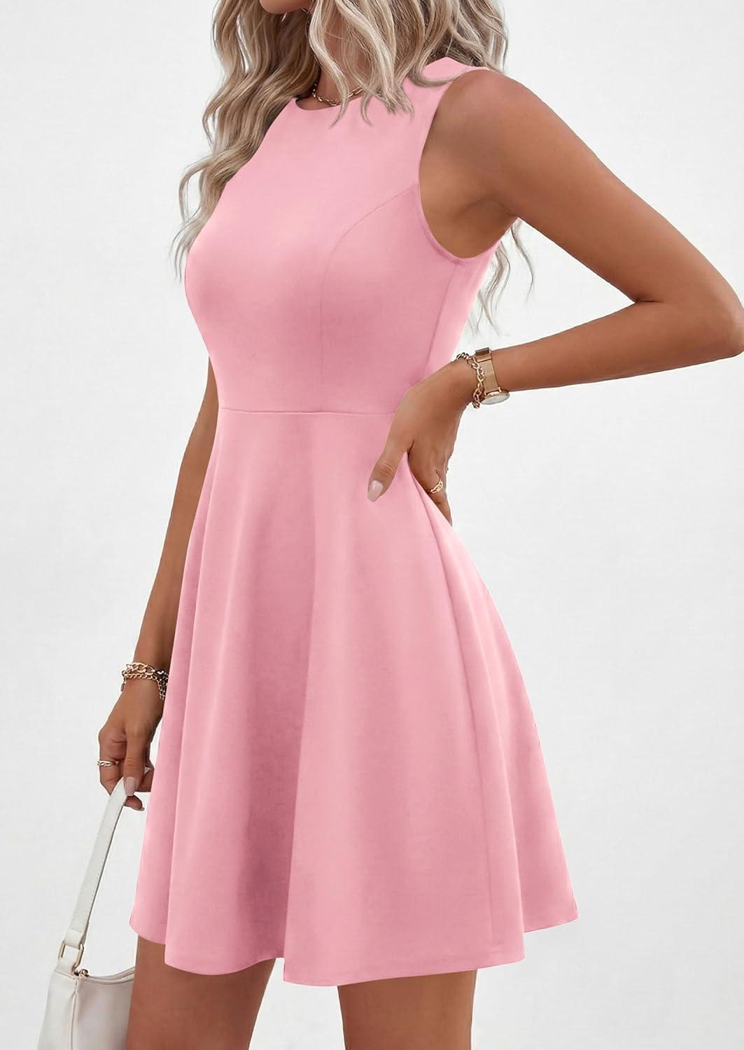 imagePRETTYGARDEN Cocktail Dresses for Women Summer 2026 Elegant Classy Spring A Line Sleeveless Mini Short Party Dress PocketsPink