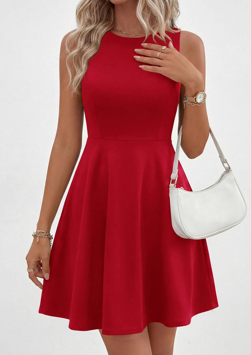 imagePRETTYGARDEN Cocktail Dresses for Women Summer 2026 Elegant Classy Spring A Line Sleeveless Mini Short Party Dress PocketsRed