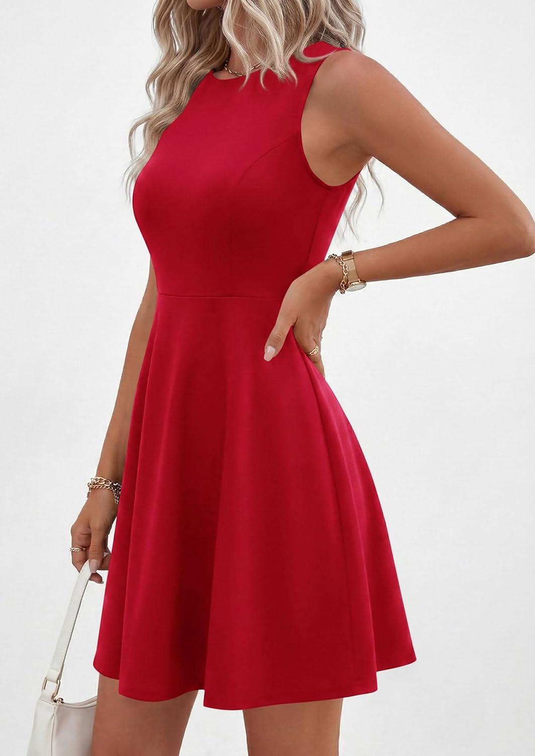 imagePRETTYGARDEN Cocktail Dresses for Women Summer 2026 Elegant Classy Spring A Line Sleeveless Mini Short Party Dress PocketsRed