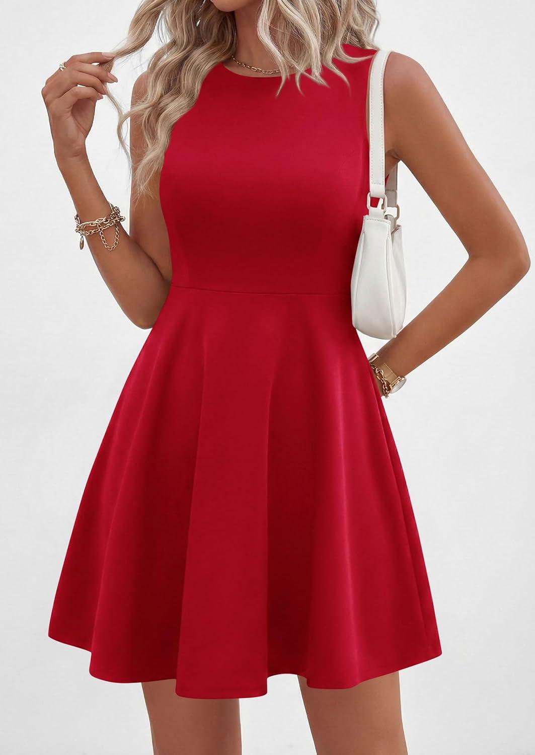 imagePRETTYGARDEN Cocktail Dresses for Women Summer 2026 Elegant Classy Spring A Line Sleeveless Mini Short Party Dress PocketsRed