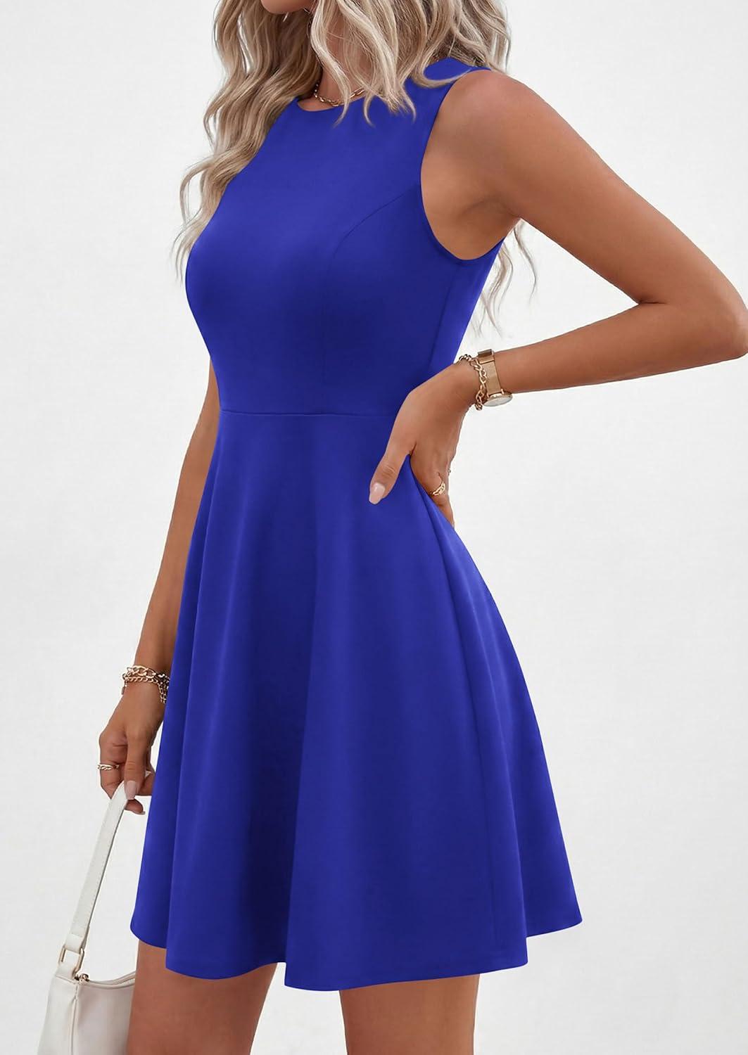 imagePRETTYGARDEN Cocktail Dresses for Women Summer 2026 Elegant Classy Spring A Line Sleeveless Mini Short Party Dress PocketsRoyal Blue