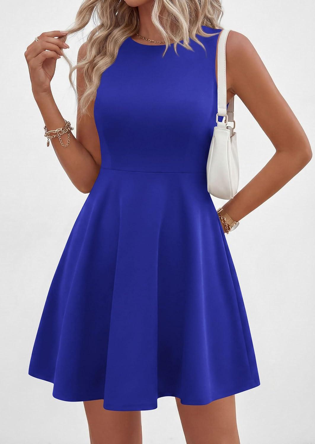 imagePRETTYGARDEN Cocktail Dresses for Women Summer 2026 Elegant Classy Spring A Line Sleeveless Mini Short Party Dress PocketsRoyal Blue